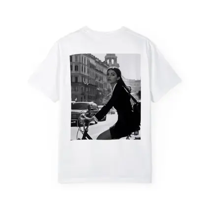 Elegant Woman Cycling Black and White City