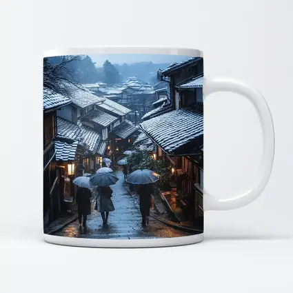 Kyoto Winter Street Snow Umbrella Scene