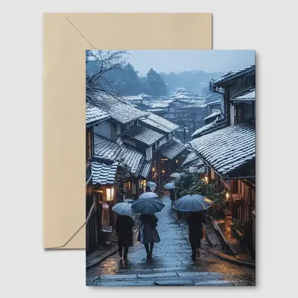 Kyoto Winter Street Snow Umbrella Scene