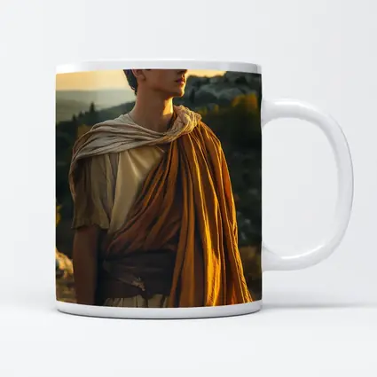 Young Greek Man Ancient Temple Sunset Background