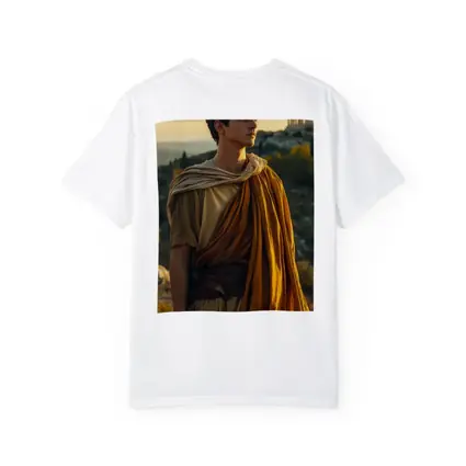 Young Greek Man Ancient Temple Sunset Background