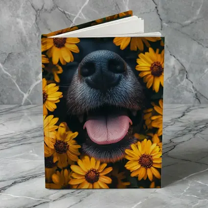 Happy Dog Nose Surrounded By Yellow Flowers