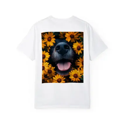 Happy Dog Nose Surrounded By Yellow Flowers