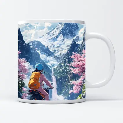 Anime Cyclist Riding Through Cherry Blossom Mountains
