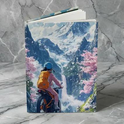Anime Cyclist Riding Through Cherry Blossom Mountains