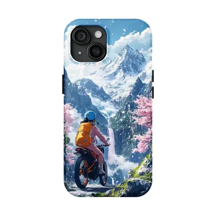 Anime Cyclist Riding Through Cherry Blossom Mountains