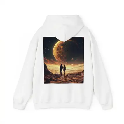 Couple Holding Hands Beneath Giant Planet