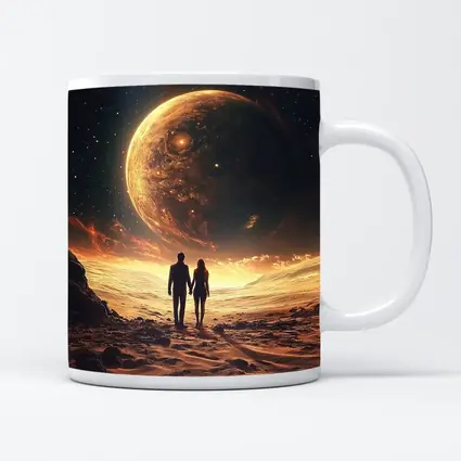 Couple Holding Hands Beneath Giant Planet