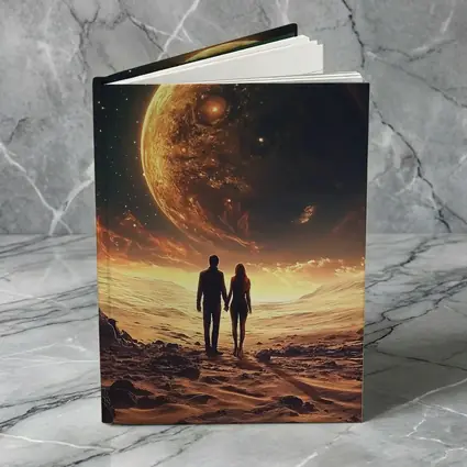 Couple Holding Hands Beneath Giant Planet