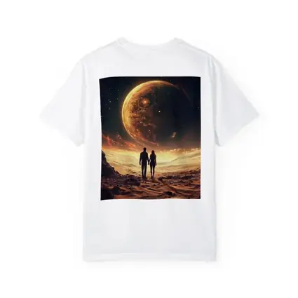 Couple Holding Hands Beneath Giant Planet