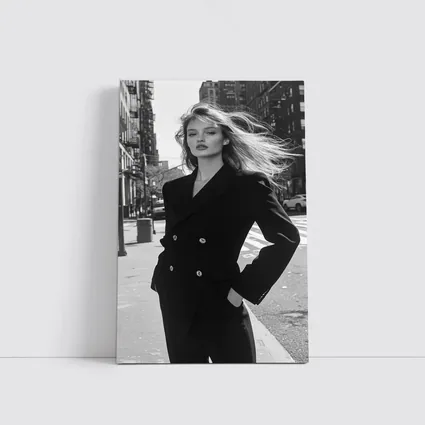Woman Black Suit City Street Portrait