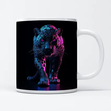 Neon Jaguar Walking Against Dark Background
