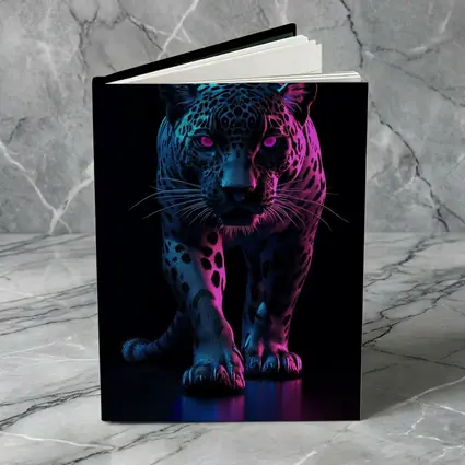 Neon Jaguar Walking Against Dark Background