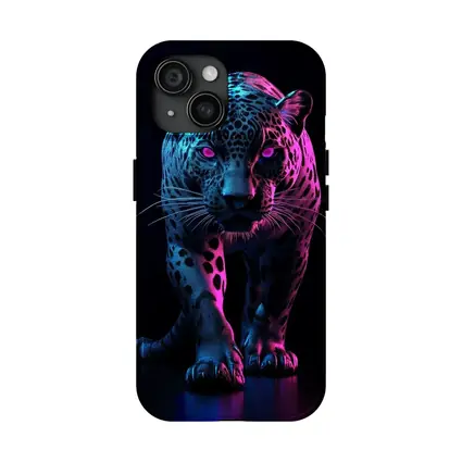 Neon Jaguar Walking Against Dark Background