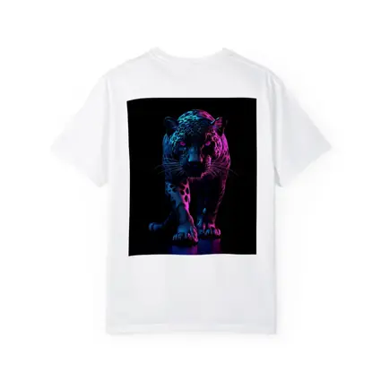 Neon Jaguar Walking Against Dark Background