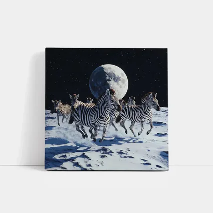 Zebras Running on Moon Starry Night