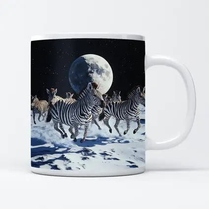 Zebras Running on Moon Starry Night