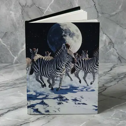 Zebras Running on Moon Starry Night