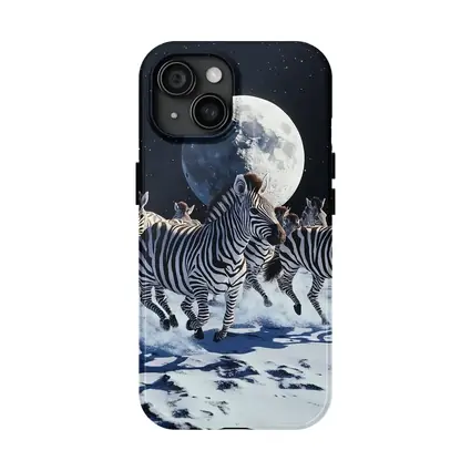 Zebras Running on Moon Starry Night