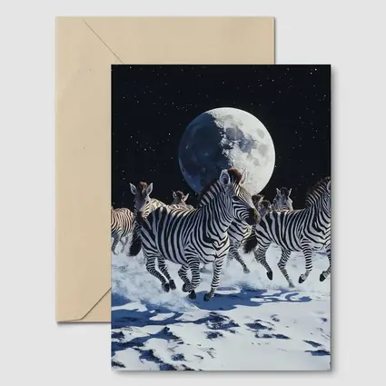 Zebras Running on Moon Starry Night