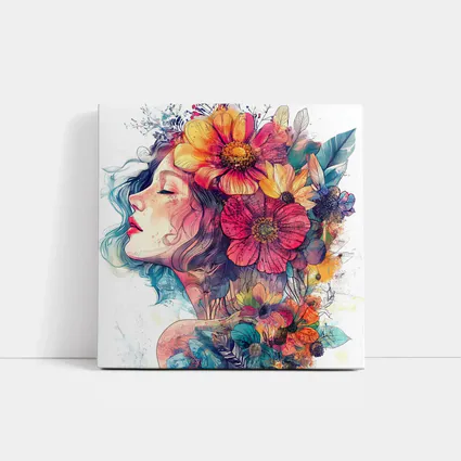 Woman Portrait Floral Crown Watercolor Art