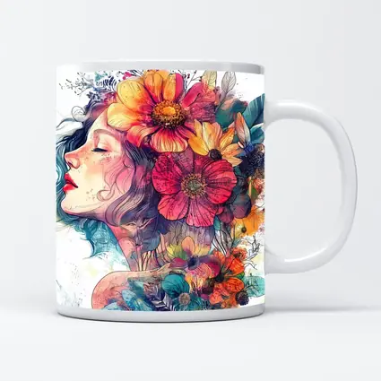 Woman Portrait Floral Crown Watercolor Art