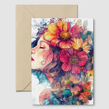Woman Portrait Floral Crown Watercolor Art