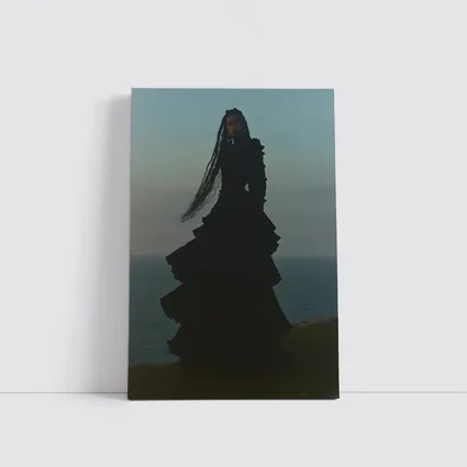 Dark Gothic Woman Black Dress Cliffside Ocean