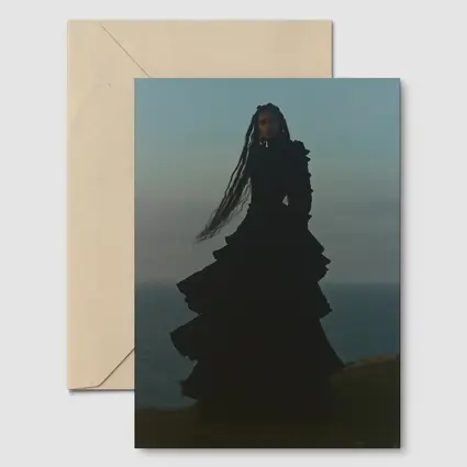 Dark Gothic Woman Black Dress Cliffside Ocean