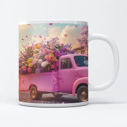 Pink Truck Overflowing With Colorful Spring Flowers