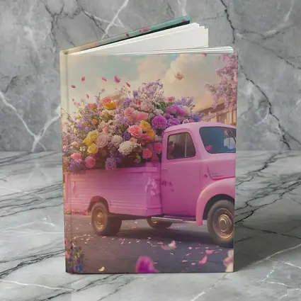 Pink Truck Overflowing With Colorful Spring Flowers