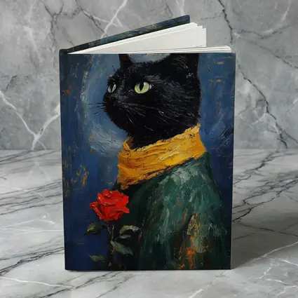 Black Cat With Rose Oil Painting Blue