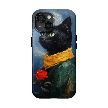 Black Cat With Rose Oil Painting Blue