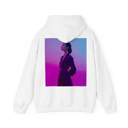 Asian Woman Purple Dress Neon Gradient Background
