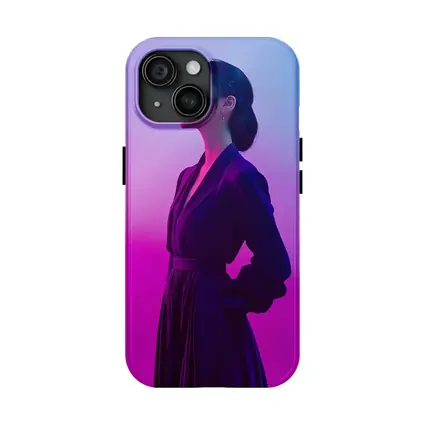 Asian Woman Purple Dress Neon Gradient Background