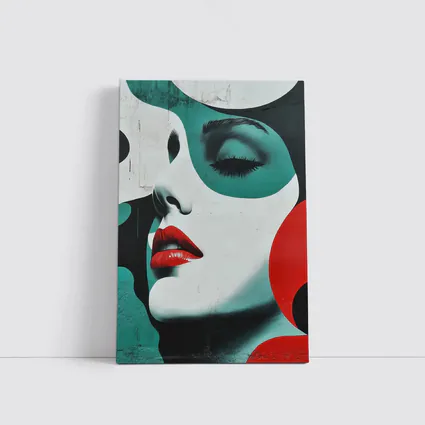 Pop Art Woman Face Red Lips Teal