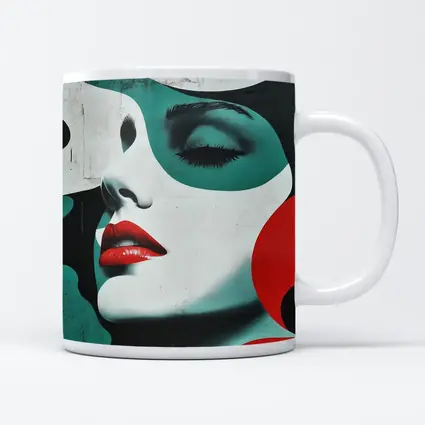Pop Art Woman Face Red Lips Teal