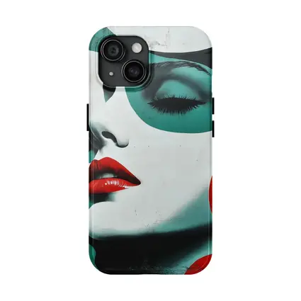 Pop Art Woman Face Red Lips Teal