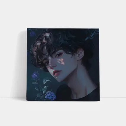 Anime Boy Dark Floral Blue Illustration
