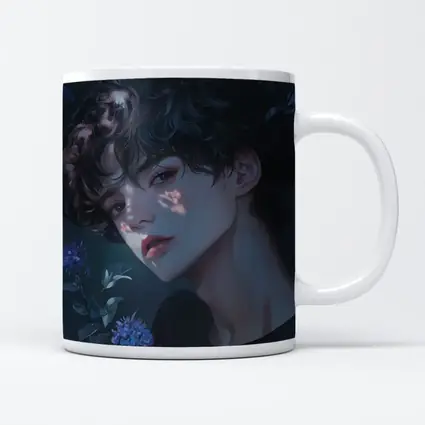 Anime Boy Dark Floral Blue Illustration