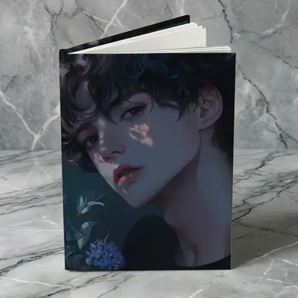Anime Boy Dark Floral Blue Illustration