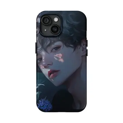 Anime Boy Dark Floral Blue Illustration