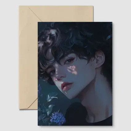 Anime Boy Dark Floral Blue Illustration