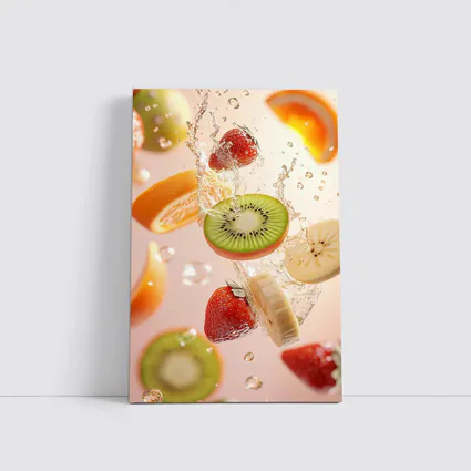 Fresh Fruits Splashing Water Pink Background