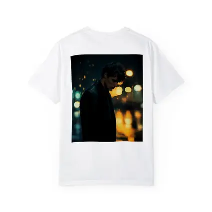 Young Man Standing Alone in Night Rain