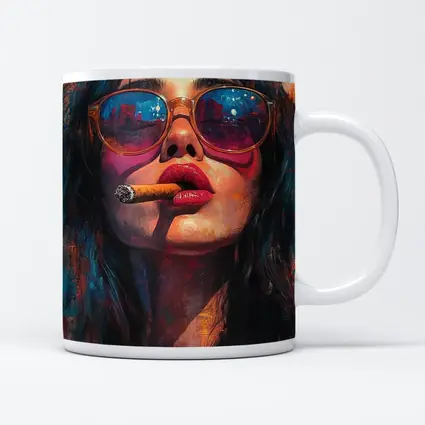 Woman With Cigar Sunglasses Colorful Oil Painting