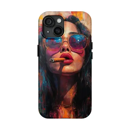 Woman With Cigar Sunglasses Colorful Oil Painting