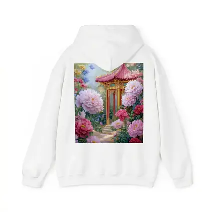 Chinese Pagoda Garden Pink Peonies Painting