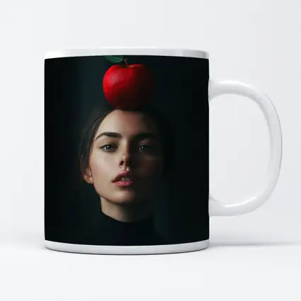 Woman Portrait Red Apple Dark Background