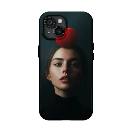 Woman Portrait Red Apple Dark Background